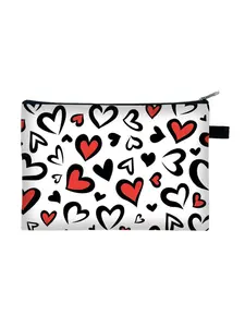 Valentine Heart Print Makeup Bag, Women's Travel Cosmetic Storage Pouch, Portable Large Capacity, Ideal Gift for Friends