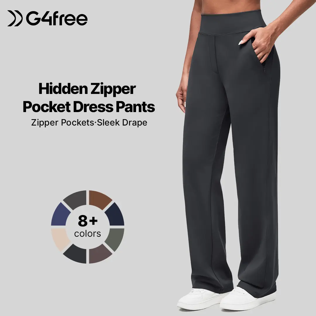 G4Free ShiftReady Women's High Waist Full-Length Yoga Pants - Effortless, Chic Sleek, Comfortable Stretchable, High Stretch - Hidden Zipper Pockets, Work Trousers (Petite/Regular/Tall), Effortless Pants, Chic Sleek Pants