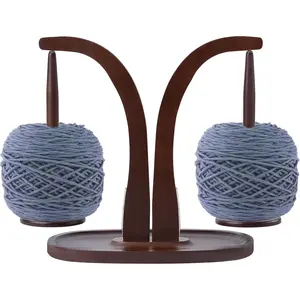 Yarn Holder for Knitting & Crocheting - 2 Spindles Holds 2.2 lbs, Tapered Base Prevents Yarn Sticking, Silent Spacer, Walnut Color