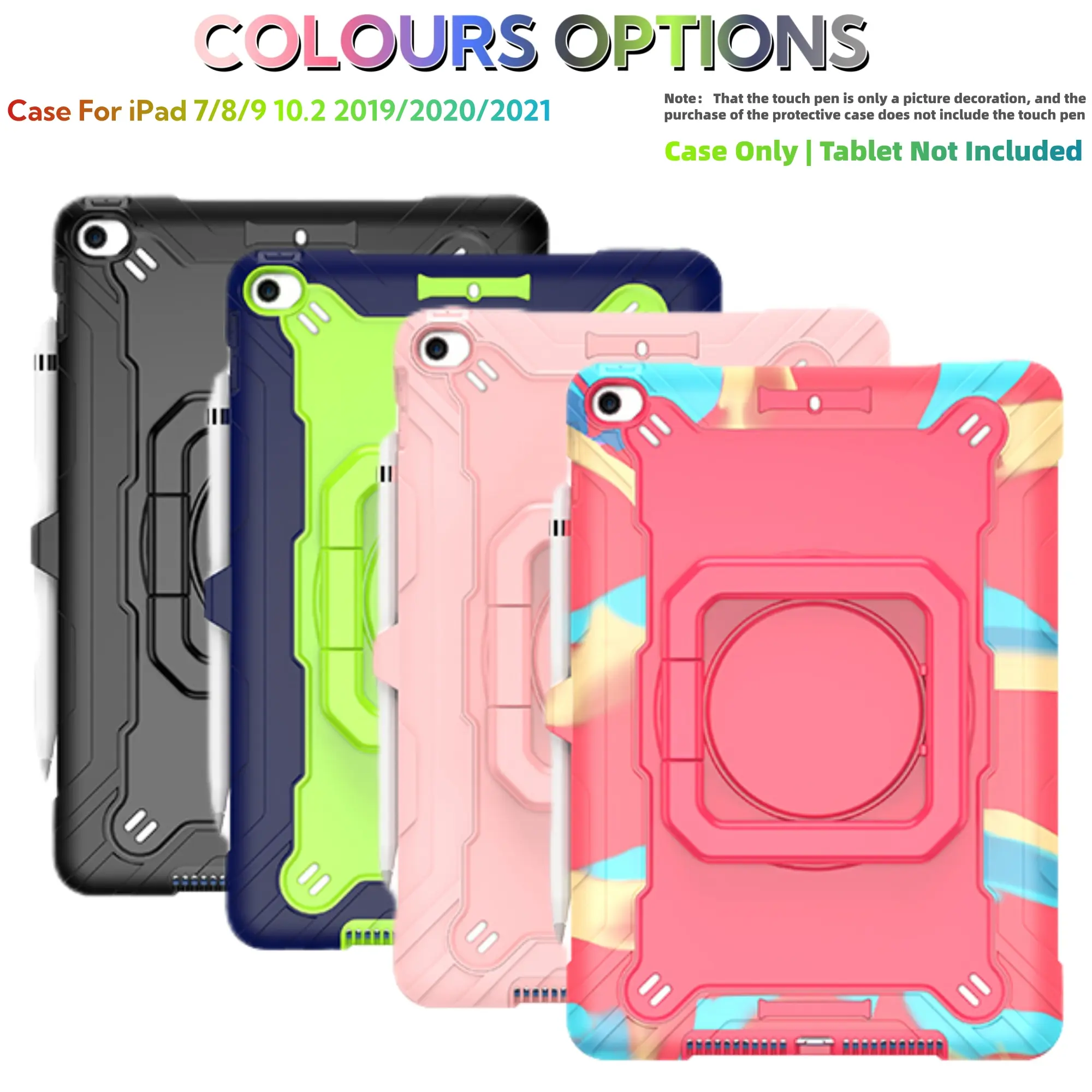 Case for iPad iPad 7/8/9 10.2 2019-2021 & Air4/5/6/7/8 11inch & Pro 11 2024 2025 & iPad Pro 11(4th/3rd/2nd/1st)/2018/2020/2021/2022   Tablet Casing ,360 Degree Rotating Handle Stand Shockproof Silicone PC drop-resistant protective cover