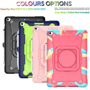 Case for iPad 7/8/9 10.2 2019-2021 Tablet , 360° Rotating Handle Foldable Stand Design, Silicone + PC Shockproof Cover with Stand & Strap, Tablet Protective Cover