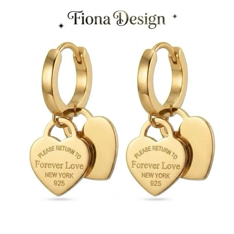 Women's Dainty Double Heart Symbol Drop Earrings birthday party