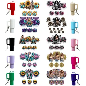10 in 1 DIY UV DTF Mini Cup Keychain Set, Mother's Design Pattern, 5pcs Self Adhesive Stickers + 5pcs Keychains, Gift Making Kit, Keychain for Bags