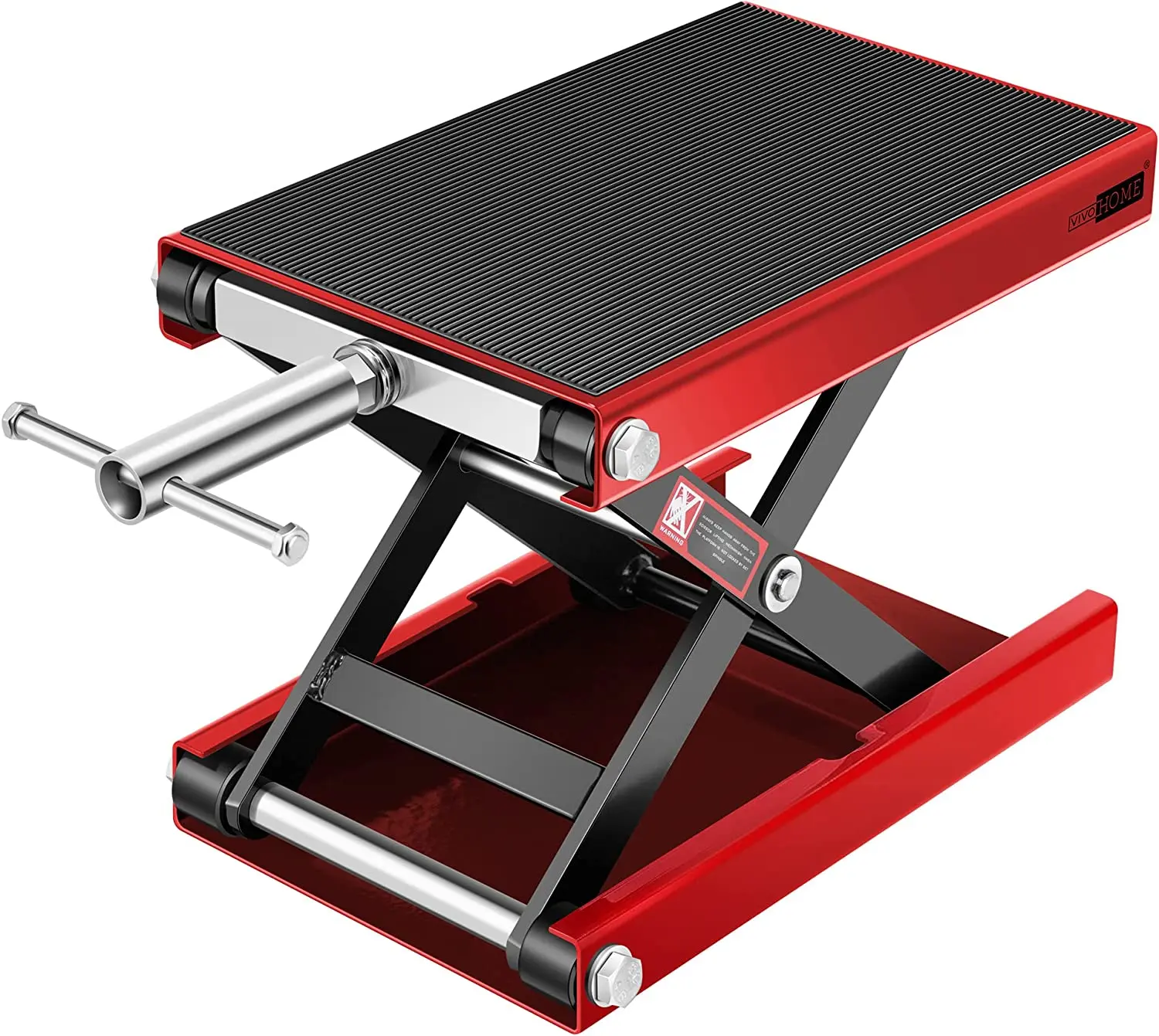 VIVOHOME 1100 LBS Motorcycle Lift Scissor Jack, Wide Deck Hoist Stand, Height Adjustable Center Stand with Crank, Steel Lift for Cruiser, Dirt Bike, ATV - Red