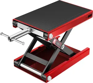 VIVOHOME 1100 LBS Motorcycle Lift Scissor Jack, Wide Deck Hoist Stand, Height Adjustable Center Stand with Crank, Steel Lift for Cruiser, Dirt Bike, ATV - Red
