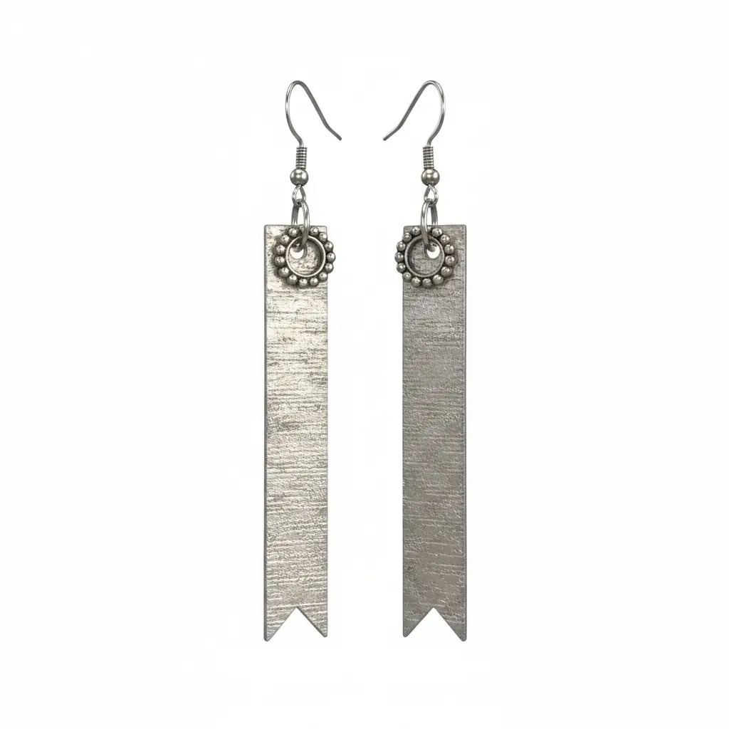 Metallic Silver Leather Bar Drop Earrings