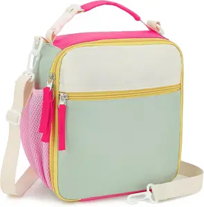Kids Lunch Bag for Girls Teens, Cute Insulated Lunch Box Gift for School (Beige&Green)