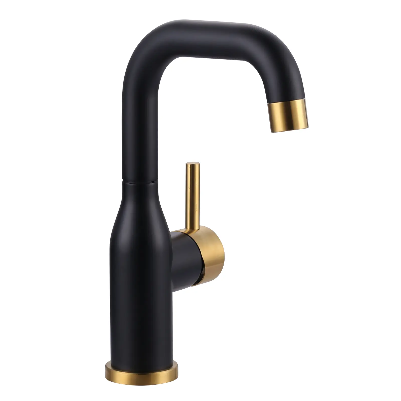 WOWOW Modern Glam Matte Kitchen Tap, Black and Gold Single Hole High Arc 360-Degree Swivel Spout Wet Bar Faucet, 10"+ Stainless Steel Tap with cUPC Supply Lines for Small Kitchen Prep Sinks, Matte Kitchen Taps
