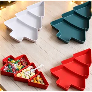 3-Piece Christmas Tree Shaped Serving Trays, Plastic Plates for Candy, Desserts, Nuts and Fruits, Ideal for Xmas, New Year and Holiday Party Decorations