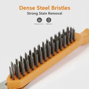 Heavy Duty Steel Wire Brush with Built-in Scraper, Long Handle Metal Brush for Rust, Grease & Dirt Removal, Ideal for Grills, Concrete, Workshop & Outdoor Cleaning
