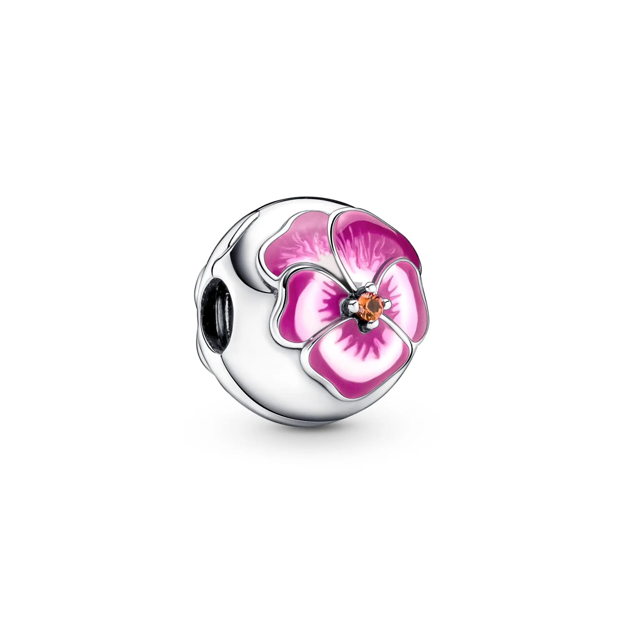 Pandora Moments Pink Pansy Flower Clip Charm, Hand-Painted, Man-Made Crystals, Sliding Clip, Symbol of Love Flower Charms & Pendants 790772C01, Love Symbol, Adults, Multicolor, Enamel, Unisex, Love Gift, Collectibles