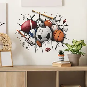 Sports Football Basketball Baseball Stickers Set, Decorative Wall Sticker, Wall Decal, Self-Adhesive Waterproof Removable Decorations for Bedroom Living Room
