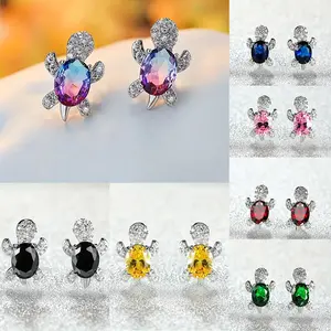 7 Pieces/Set creative jewelry Charming  Sparkly Shimmer Adorable Turtle Earrings for Women, Teens - Lovely Birthday, Christmas Gift Ideas - Comfortable Wear Rhinestone Fashionable