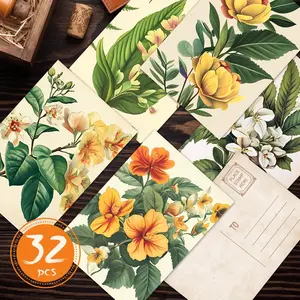 Vintage Flower Pattern Postcard, 32pcs/set Floral Postcard, Wall Sticker, Message Card, Postcard, Wall Decor, Home Decor, Gift Ideas