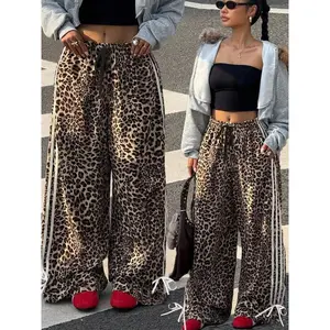 Women's Leopard Print Joggers Pants, Casual Fashion Streetwear, Drawstring Waist, Fitted Style, All Seasons Wear