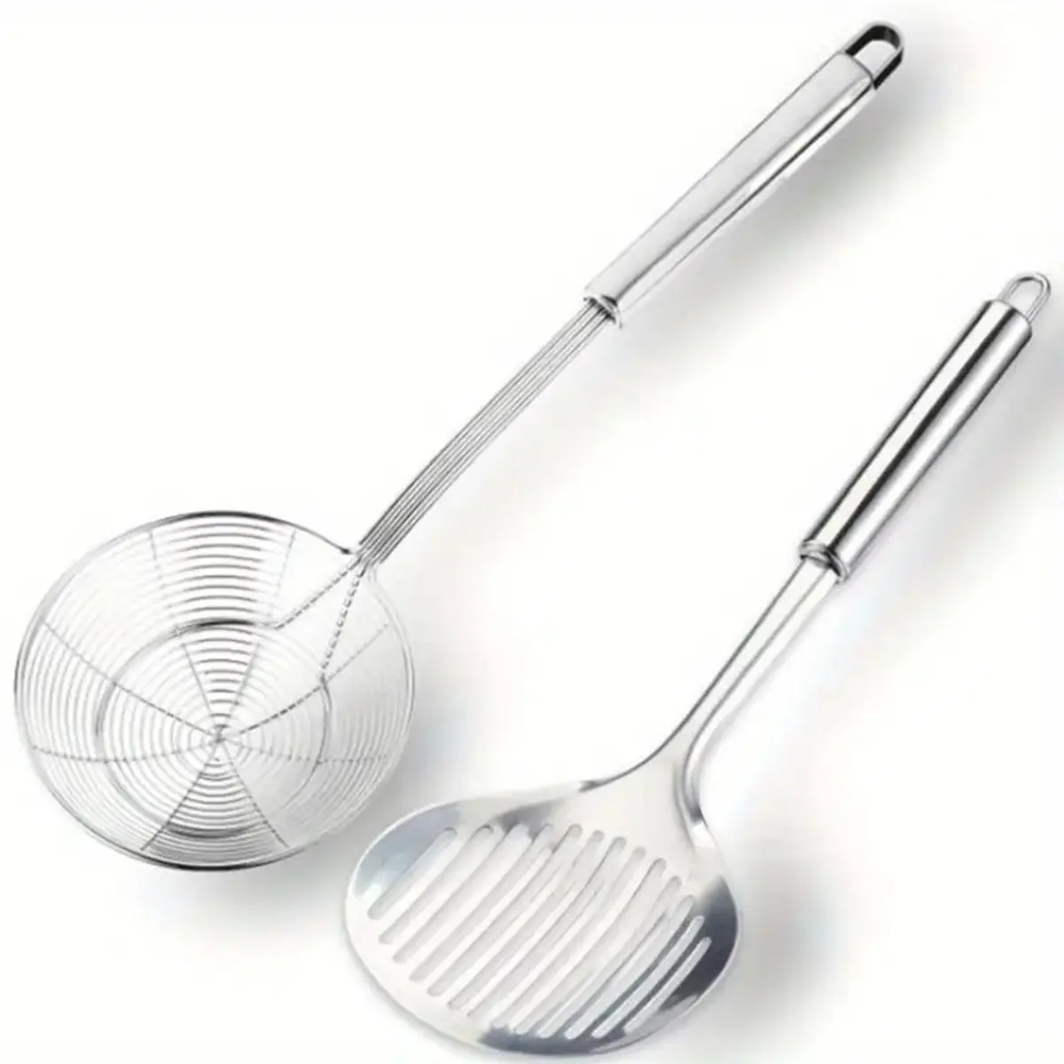 2 Pcs Stainless Steel Skimming Spoon with Fine Mesh Filter – Ergonomic Long Handle, Suitable for Safe Cooking, Frying and Hot Pot – Essential Kitchen Tools for Oil and Foam Removal