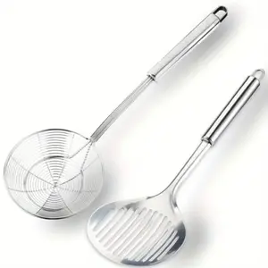 2 Pcs Stainless Steel Skimming Spoon with Fine Mesh Filter – Ergonomic Long Handle, Suitable for Safe Cooking, Frying and Hot Pot – Essential Kitchen Tools for Oil and Foam Removal