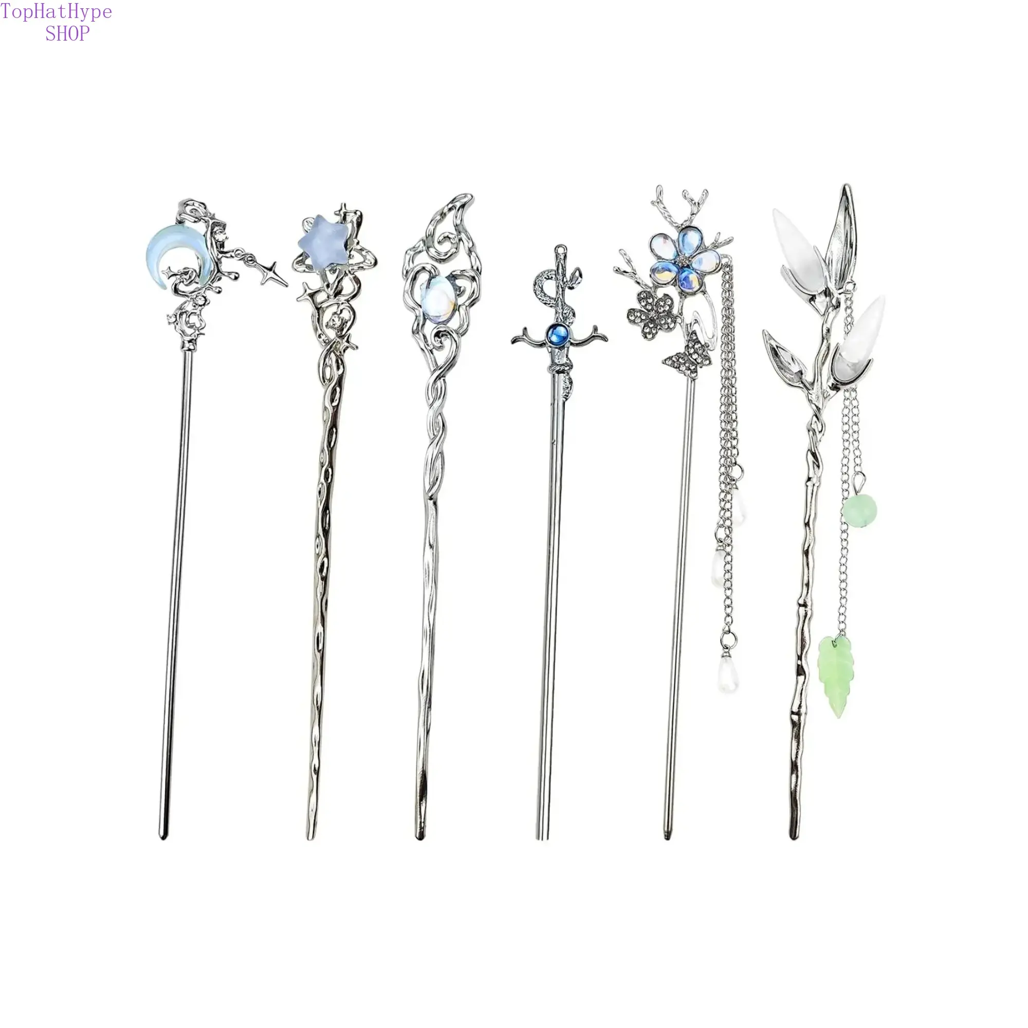 6PCS Star & Moon Hair Sticks for Buns, Vintage Silver Metal Hair Chopsticks, Elegant Updo Holders for Long Hair, Chinese Hanfu & Asian Hairpins for Women & Girls