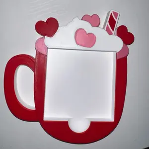 Valentine’s cup Heart Sticky Note Holder - Pink Heart Design with White Floral Accents for Valentine's Day Decor