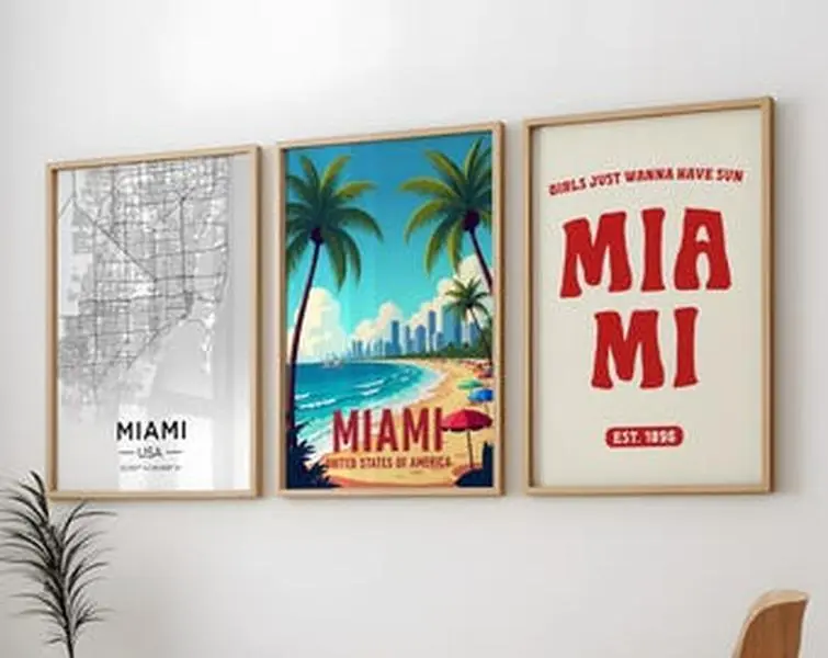 Miami 3 Posters Pack, Miami City 3 Wall Art Pack, Miami Vintage Travel 3 Poster Pack, 3 Set of Miami USA Prints, Miami Florida Wall Art