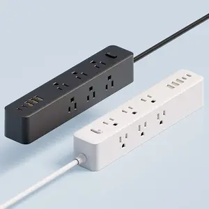 Surge Protector Power Strip with 1.5m & 3m Extension Cords, 6 Ac Outlets, 5 USB Ports, Flat Plug, Home Office Charging Station
