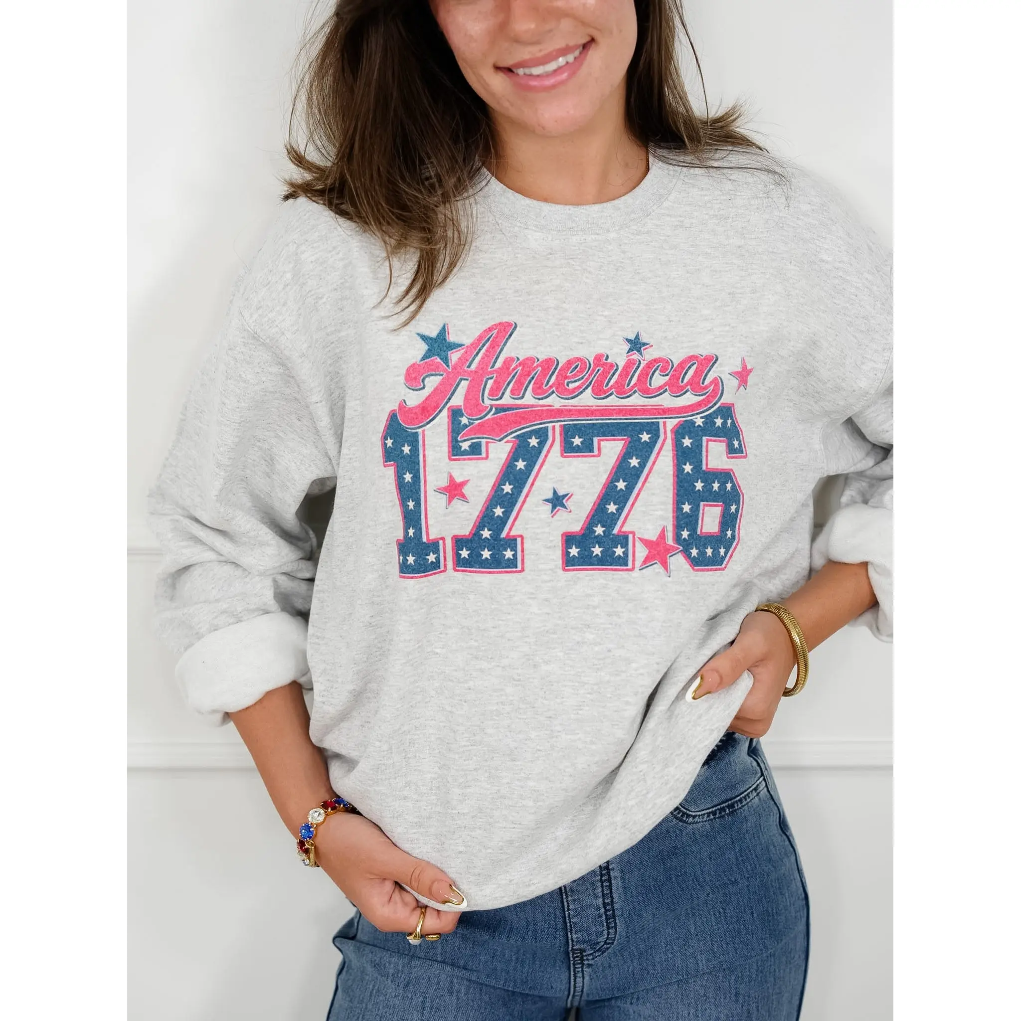 Plus/Reg Long Sleeve Retro 1776 Graphic Sweatshirt