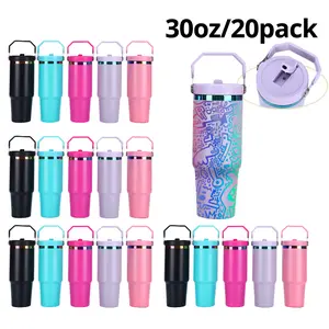 20-Pack Modern 30oz Rainbow-Plated Stainless Steel Vacuum Insulated Cups, Thermo Tumblers with Straws & Handles, Leak-Proof Engrave-Ready Drinkware for Laser Engraving, Portable for Outdoor Sports & Travel, Hot & Cold Beverages, Insulated Cup,summervibes