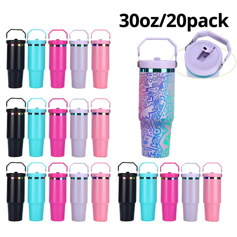 20-Pack 30oz Modern Rainbow-Plated Stainless Steel Vacuum Insulated Tumbler Flasks, Leak-Proof Engrave-Ready Drinkware with Straws & Handles, Portable for Outdoor Sports & Travel, Hot & Cold Beverages
