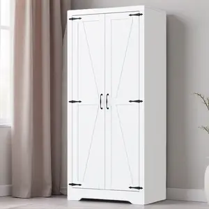 71" Modern Farmhouse Kitchen Pantry Storage Cabinets with 2 Doors Adjustable Shelves for Dining Room Living Room Bedroom Space Organization Closet