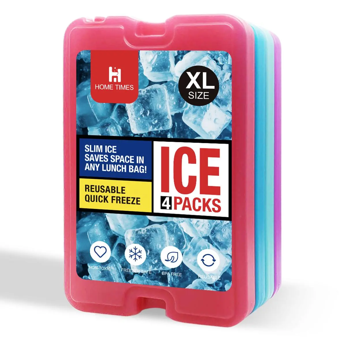 4 Ice packs for Lunch Box, Freezer Ice packs Slim Long Lasting Cool packs for Lunch Bags and Cooler，Moisture and Mold Resistant, Freshness Preservation, Lightweight and Portable