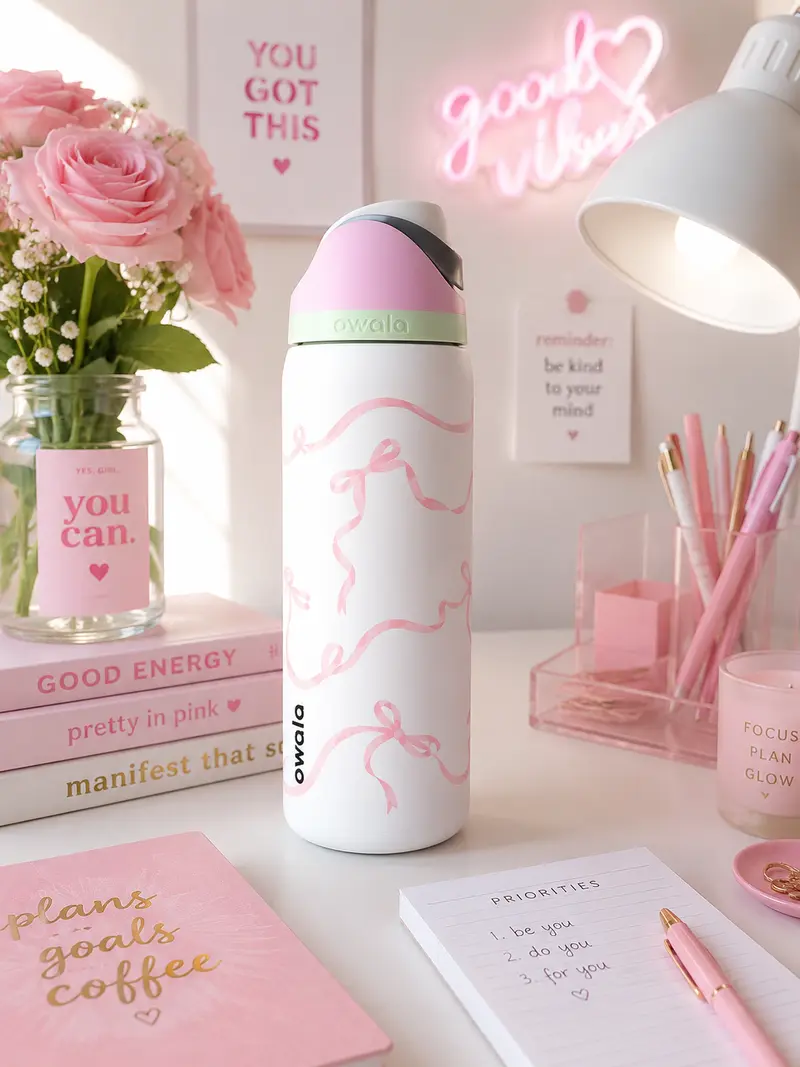 限定品　owala ピンク リボン　完売 Inspired By] New Owala x Urban Outfitters - Ribbon Toile Freesip