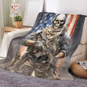 Military Soldier Flannel Blanket with Flag Print  Soft Warm Durable Throw for Sofa Bedroom Office Living Room Patriotic Decor Gift for Veterans Outdoor Camping