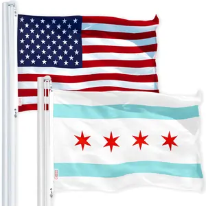 G128 Combo Pack: USA American Flag 3x5 Ft 150D Printed Stars & Chicago 3x5 Ft 150D Printed
