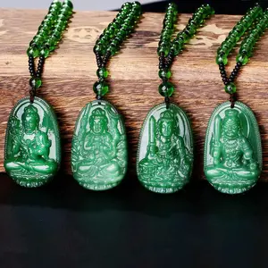 Green Quartz Carved Buddha Lucky Amulet Pendant Necklace - High Quality and Unique. Perfect for Women and Men. Great as a Sweater Pendant Jewelry Accessory.