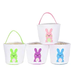 Easter Basket, 4 Count set Cute Rabbit Egg Pattern Canvas Gift Bag with Handle, Round Gift Basket for Indoor & Outdoor Party bouquet gift basket lilah pool baggie stuffers valentine box valentines day flower pink birthday kids baskets Purple her