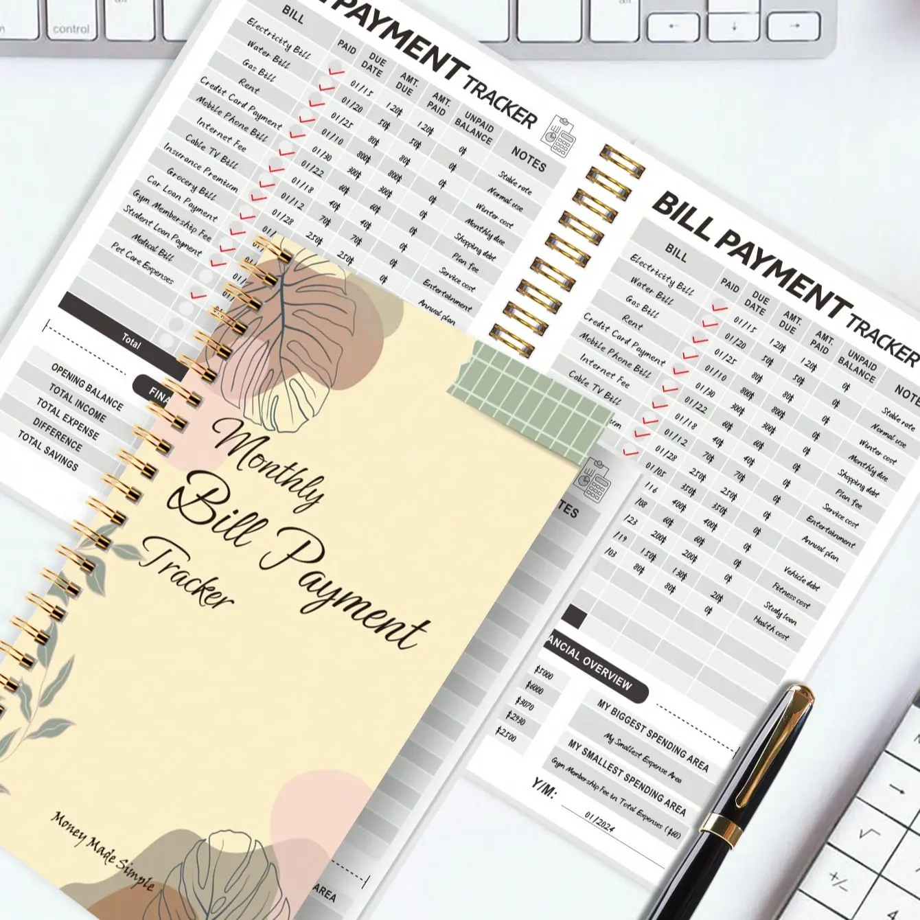 A5 Bill Payment Record Book, Monthly Financial Management Planner, Income Expense Budget List, Family Ledger, Spiral Coil Bill Tracker, Bill Organizer Planner