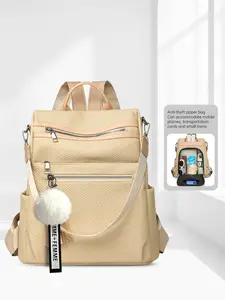Women's Fashion Anti-Theft Zipper Backpack, Back-To-School Shoulder Bag, College Student Laptop Bag, 14 Inch Computer Case, Casual Plain Design