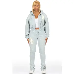 Tyona Heather Grey Rhinestone Stacked Flare Track Set