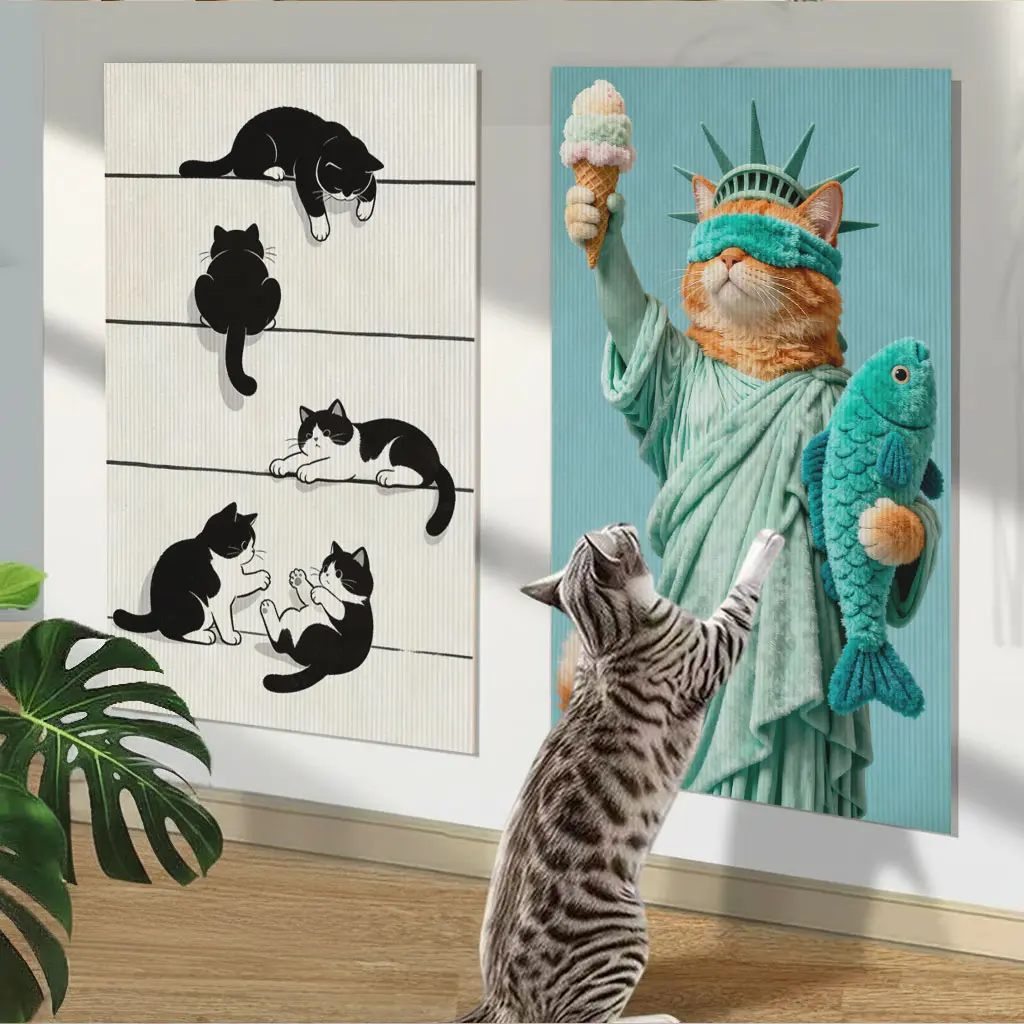 Self Adhesive Cat Scratching Mat for Indoor Cats and Kittens, Home Cat Scratch Pad for Wall Sofa and Furniture Protection, Durable Cat Scratching Board for Claw Grinding, Interactive Cat Climbing Mat and Modern Cat Wall Decor for Play Area