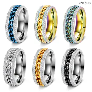 Sparkling Cubic Zirconia Rotatable Chain Anxiety Fidget Ring, Stress Relief Spinner Worry Ring, Minimalist Unisex Calming Meditation Ring Daily Casual Jewelry & Thoughtful Gift