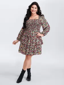 BLOOMCHIC Women's Casual Polyester Floral Print Smocked Midi Dress - Lady's Flattering Fit Garment Womenswear Swimweek