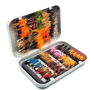 Kylebooker 64pcs Fly Fishing Flies Assortment Kit Dry Wet Flies Nymphs Woolly Bugger for Trout Bass Fishing with Fly Box