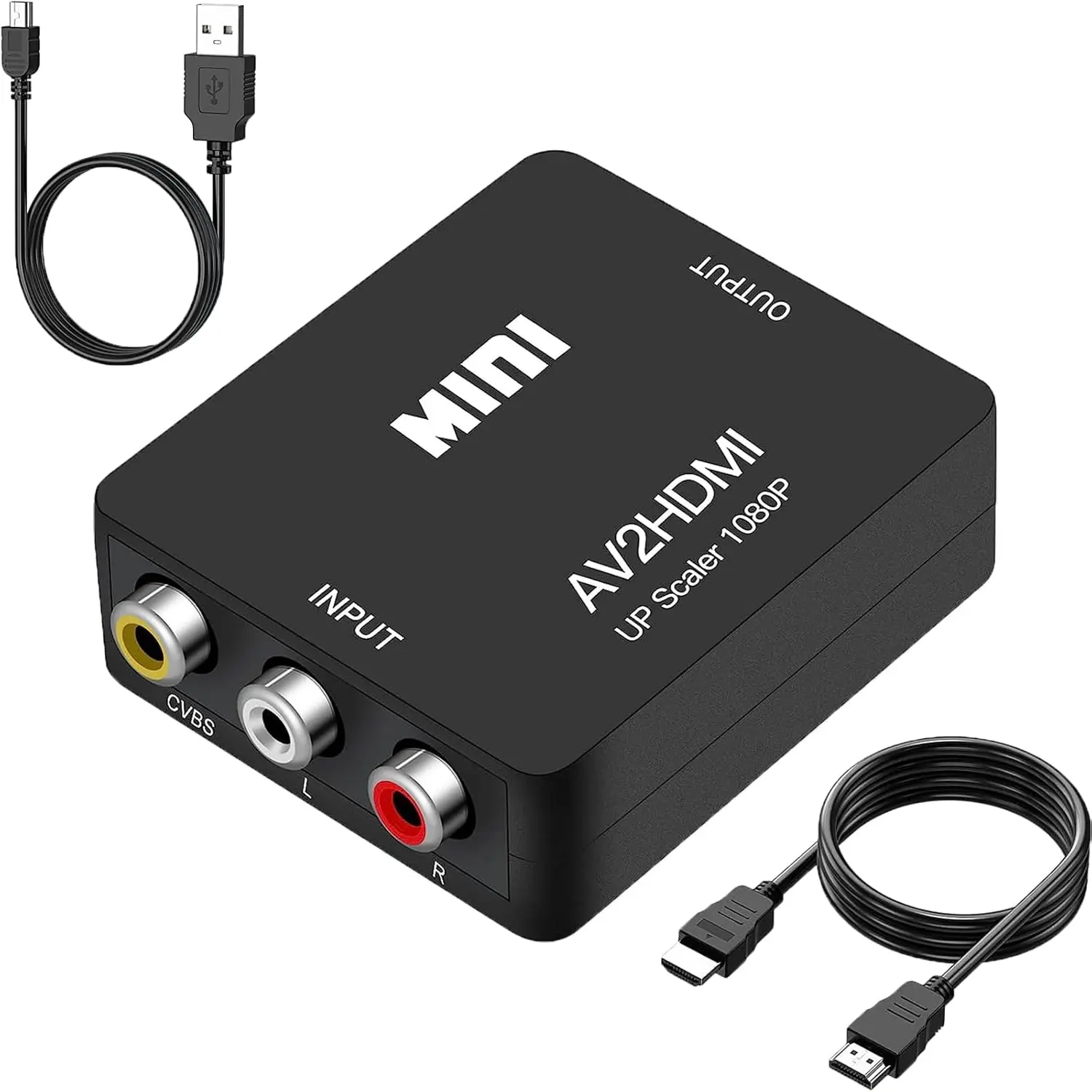 RCA to HDMI Converter, 1080P RCA Composite CVBS AV to HDMI Video Audio Converter Adapter Compatible with N64 Wii PS2 Xbox VHS VCR Camera DVD, Support PAL/NTSC with HDMI and USB Power Cable