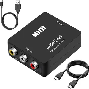 RCA to HDMI Converter, 1080P RCA Composite CVBS AV to HDMI Video Audio Converter Adapter Compatible with N64 Wii PS2 Xbox VHS VCR Camera DVD, Support PAL/NTSC with HDMI and USB Power Cable