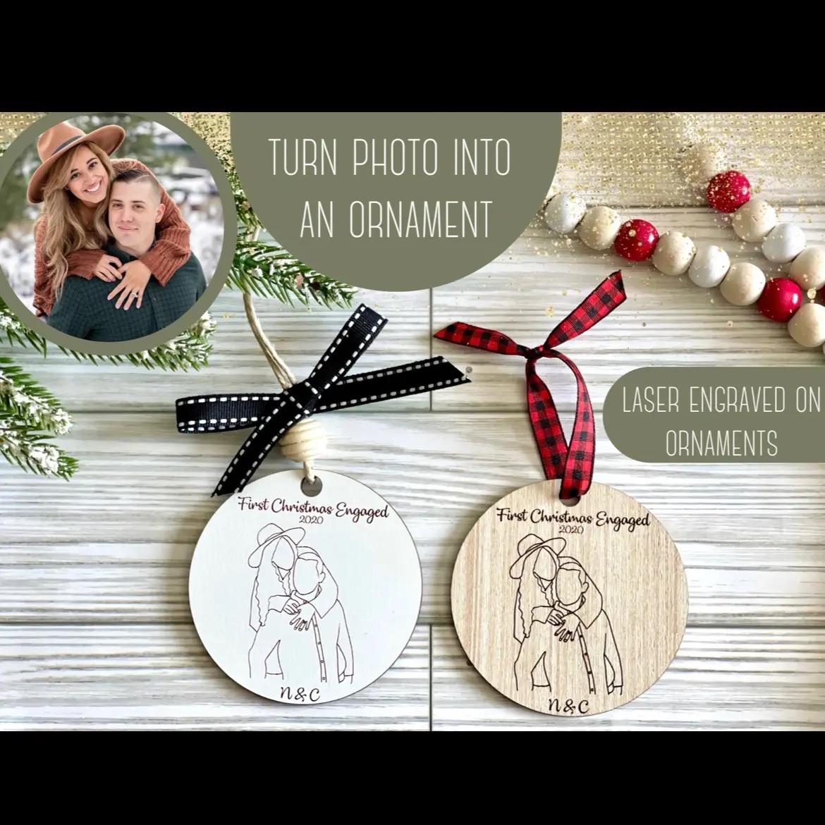 Faceless Photo Ornament | Family Photo Ornament | Personalized Gift | Christmas Ornaments | Picture Ornament | Photo on Ornaments | Faceless Portraits | Photo Engraving | Picture Engraving | House Warming | Engagement | Wedding | Decoration