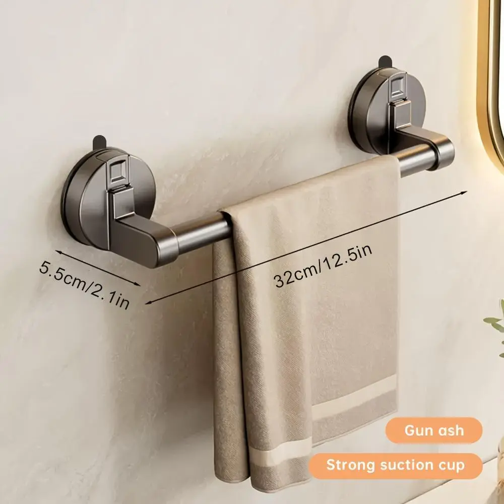Modern Chrome Wall-Mounted Rectangular Towel Rack - Bathroom Necessities, Adhesive Suction Cup Mount, ABS Base, Space-Saver Track-Style Design, All Seasons, Ideal for Bathrooms