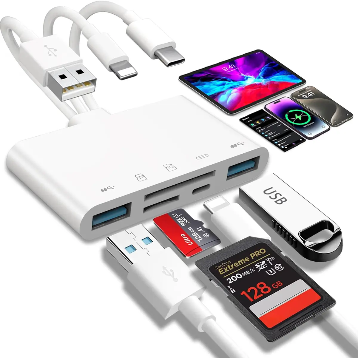 5-in-1 Card Reader, USB C and USB A Adapter for Micro SD &SD Card Slots, Supports SD/Micro SD/SDHC/SDXC/MMC for iPhone/iPad, Android, Windows, MacBook, Plug & Play Portable Computer Memory Card Readers Usb Adapters