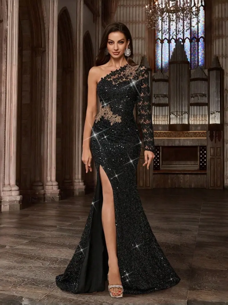 chinese dress ladies 2025 Black and Gold Mermaid Tail Prom Dress🤍 – MarketGreyBoutique main image 1