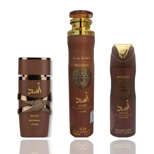 Lattafa Asad Bourbon 3-Piece Body Care Bundle - Scented Lavender Aroma Fragrance, Smooth Deodorant, Air Freshener for Men