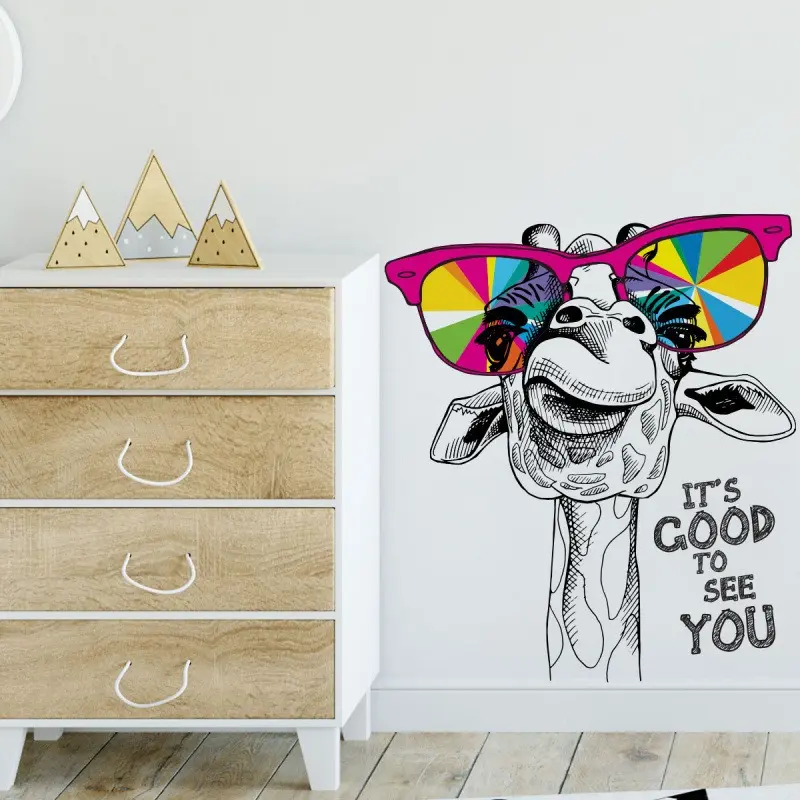 1pc Art Deco Style Cartoon Giraffe Wall Sticker, PVC Self-Adhesive Animal Print Decal, No Electricity Needed, Irregular Shape, for Home Bedroom Living Room Decor, Easy to Install on Plastic Surfaces Decorative Ornaments